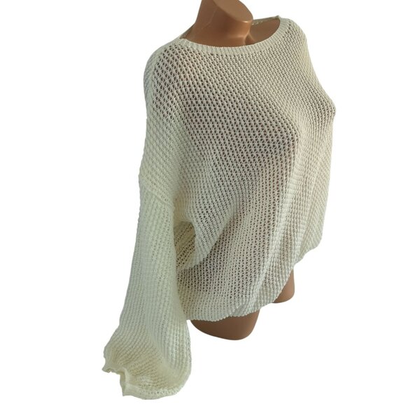 Beige Semi Sheer Hollographic Shimmer Pullover Top - Picture 5 of 7